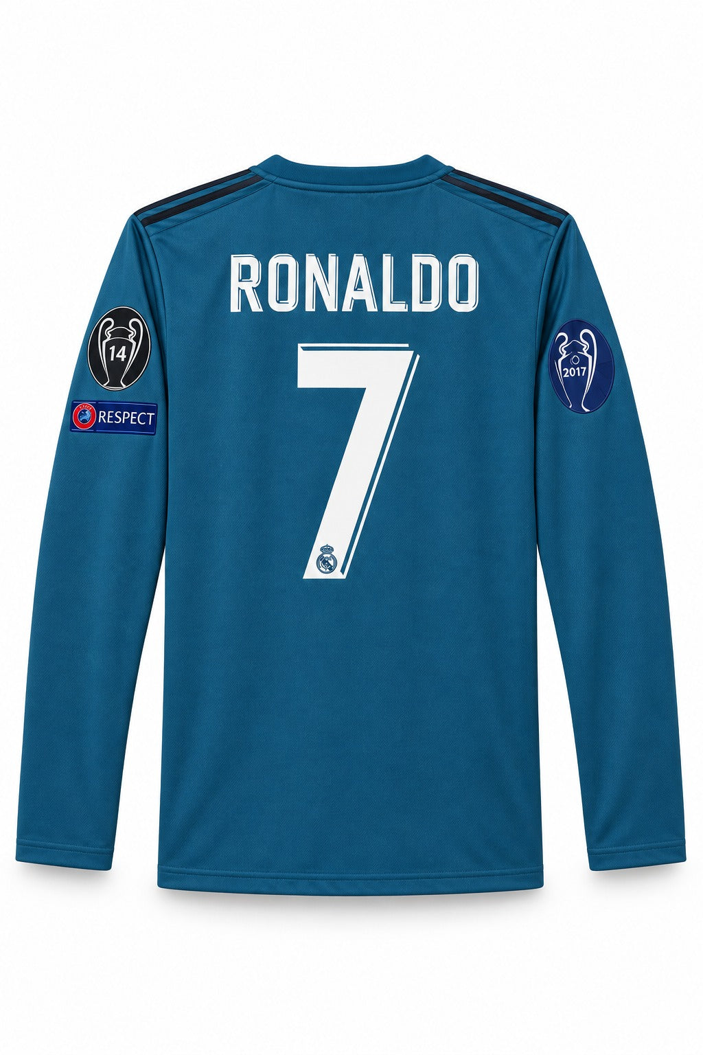 Real Madrid Teal Ronaldo 7 Long Sleeve Jersey (Regular)